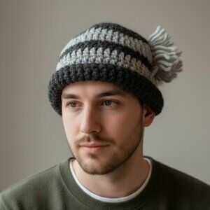 Unisex Chunky Crochet Hat Toque Grays
